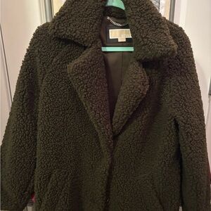 Michael Kors Olive Green Faux Fur Coat